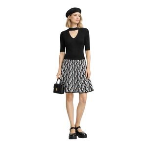 Candie’s Y2K Black Ribbed Knit Fit Flare Dress - Keyhole Choker - Size M